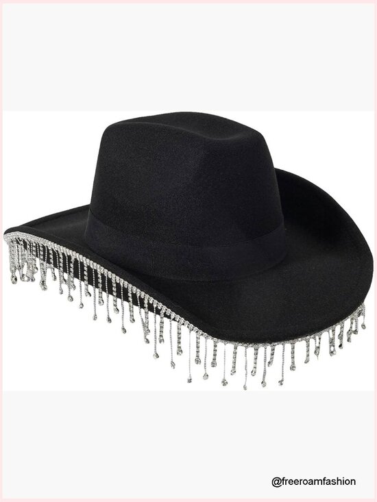 Rhinestone Tassel Cowboy Hat Cowgirl Fedora Costume